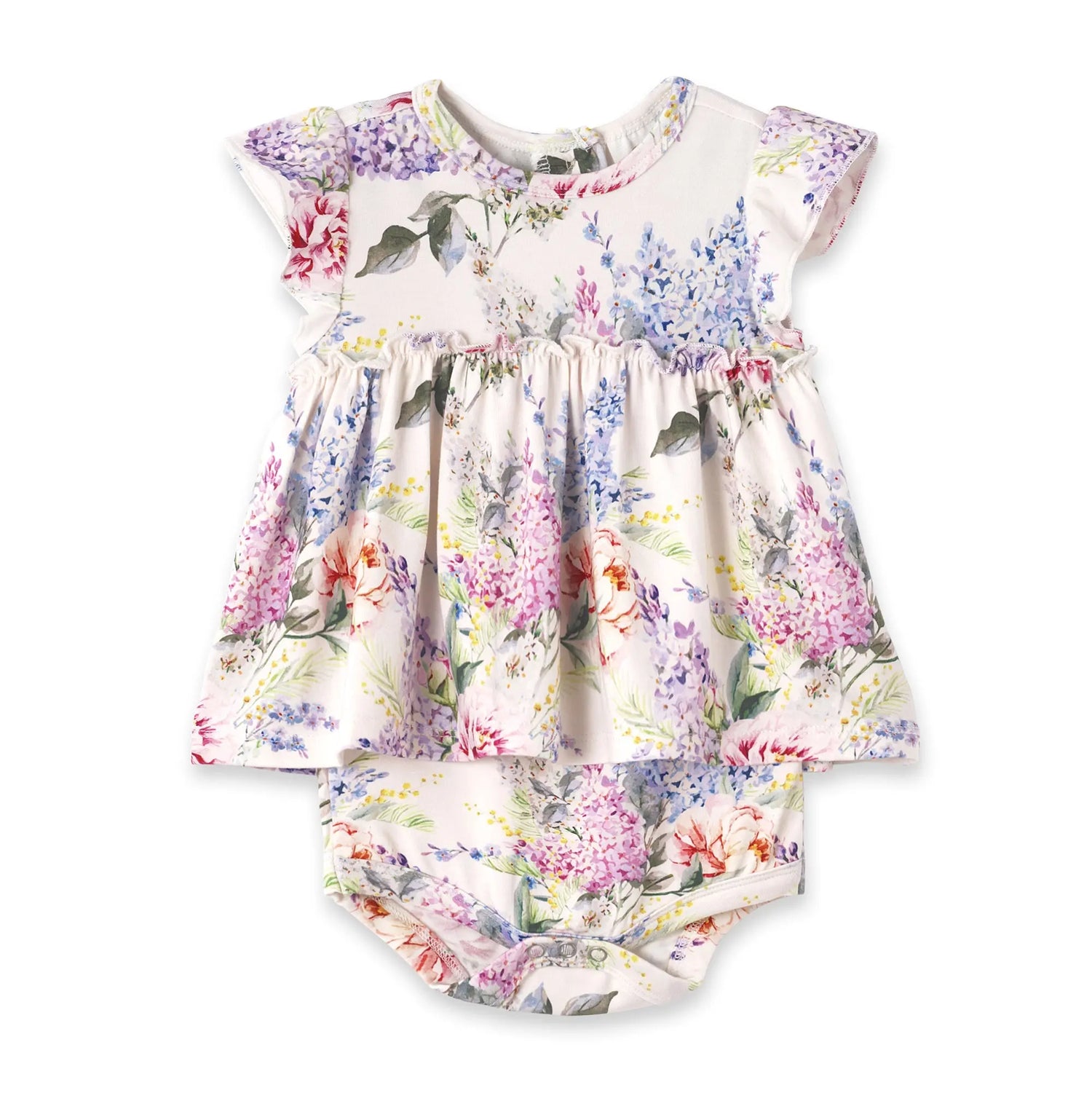 Watercolor Floral Bamboo Baby Skirted Bodysuit Tesa Babe 