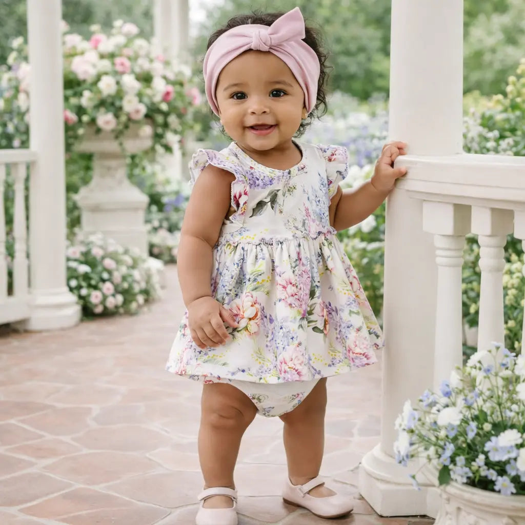 Watercolor Floral Bamboo Baby Skirted Bodysuit Tesa Babe 