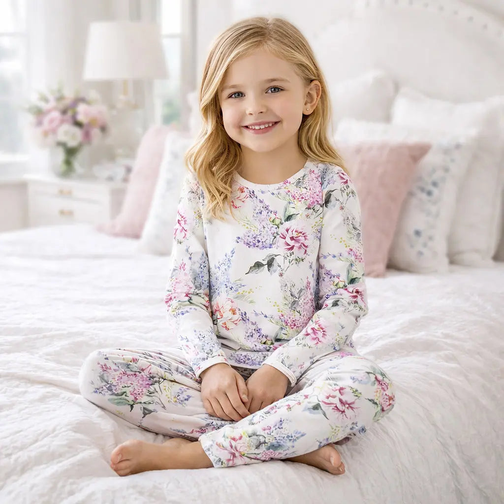 Watercolor Floral Bamboo Girls Pajama Set Tesa Babe 