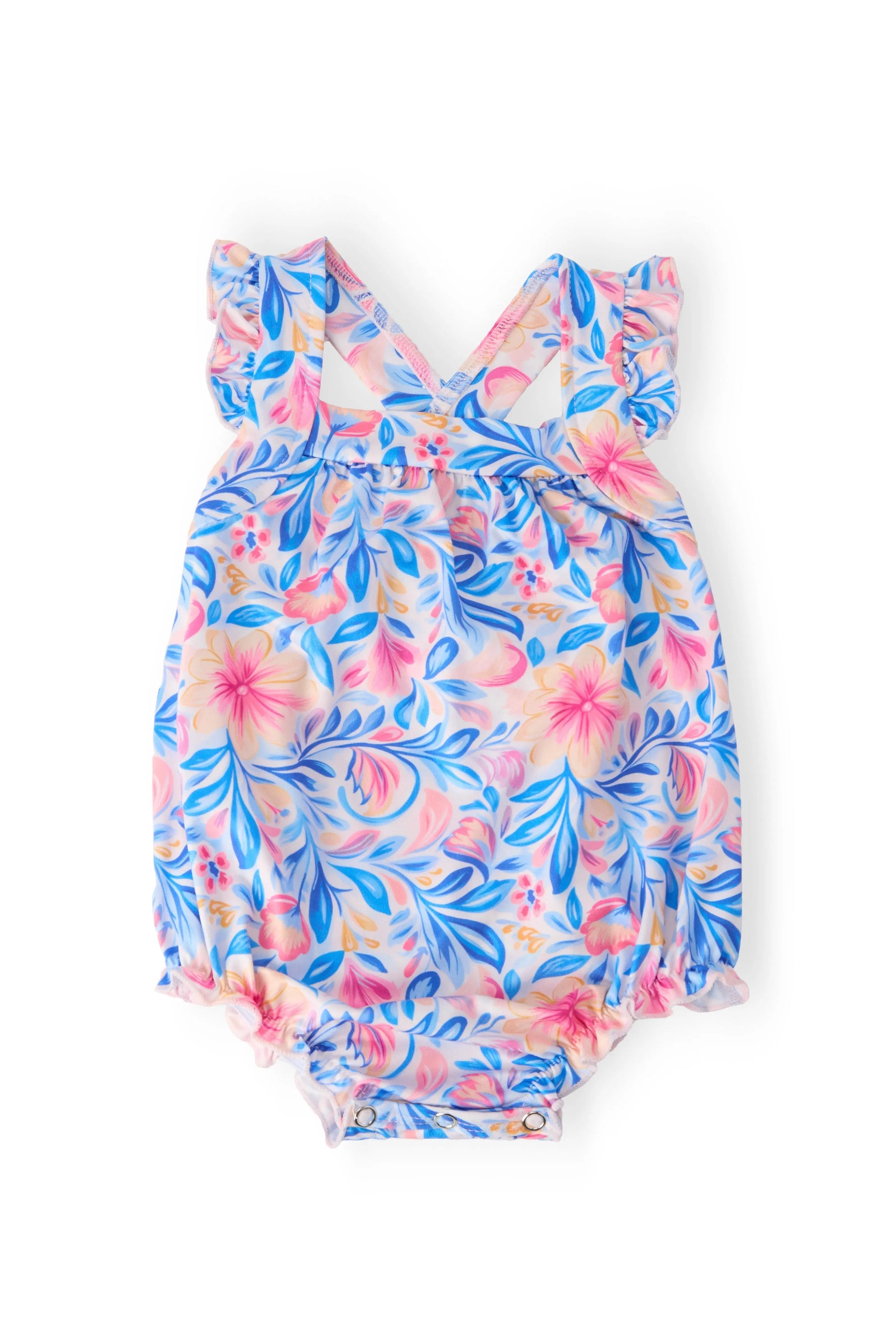 Mila & Rose ® Watercolor Floral Ruffle Cross Back Romper - 