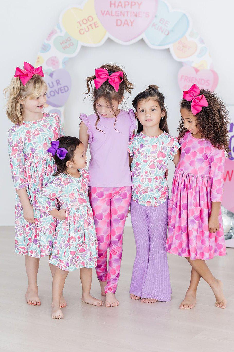Watercolor Hearts Three Quarter Sleeve Pocket Twirl Dress Mila & Rose ® Everetts Place: Online Boutique