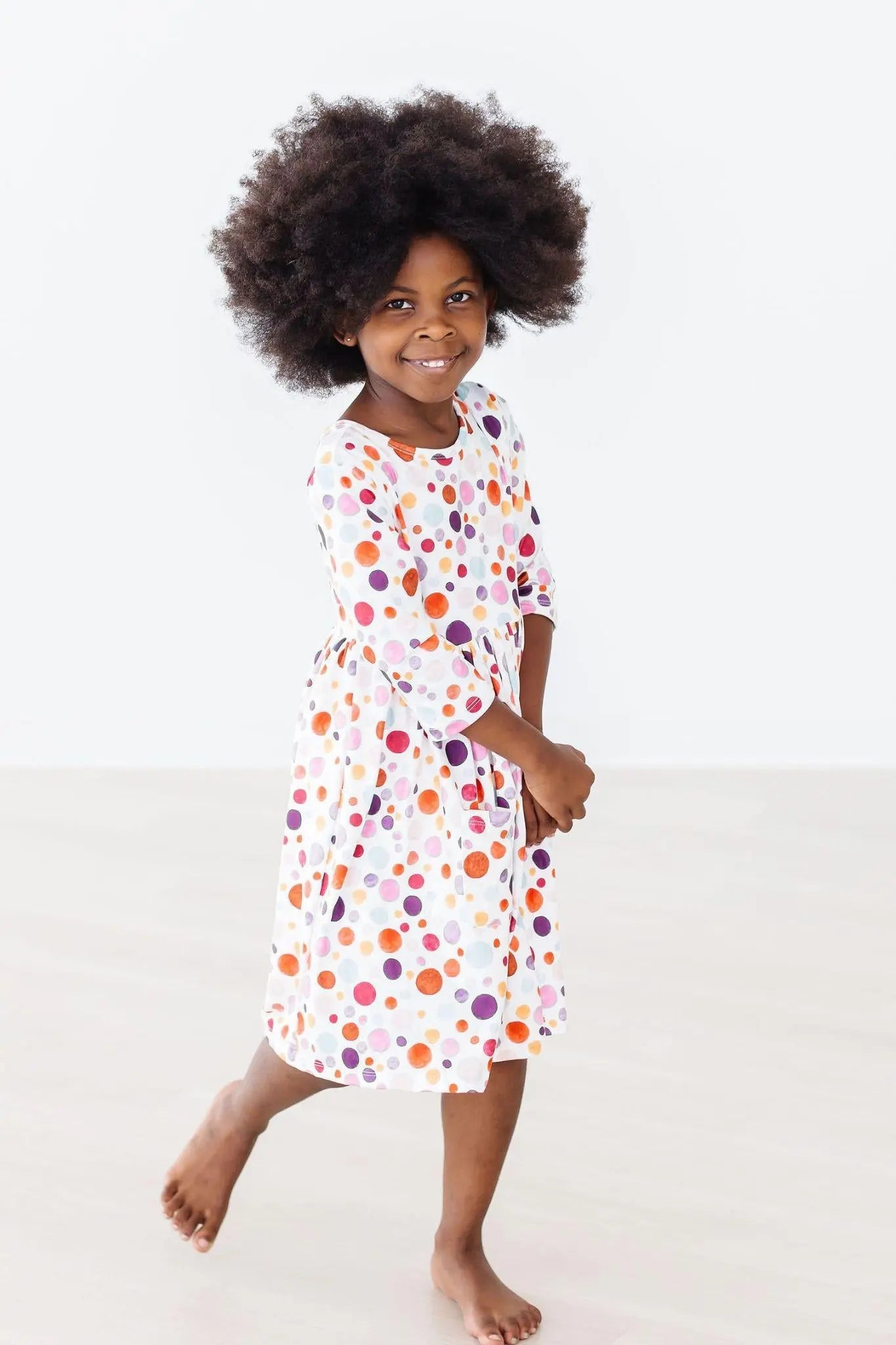 Watercolor Pebbles Three Quarter Sleeve Twirl Dress Pocket Mila & Rose ® Everetts Place: Online Boutique