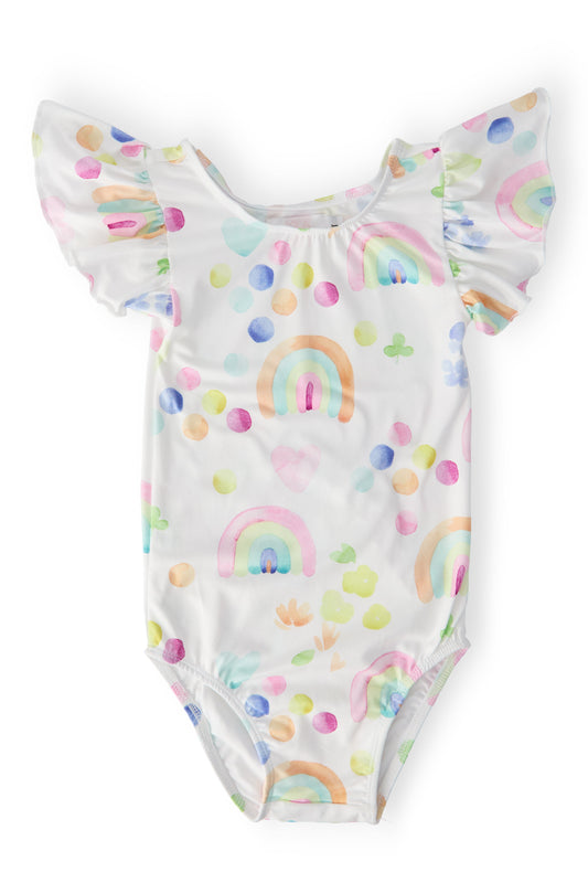 Mila & Rose ® Mila Rose Watercolor Rainbows Flutter Sleeve Leotard Girls - Apparel & Accessories > Clothing > Activewear > Dance Dresses, Skirts & Costumes Flutter Leotard S/S