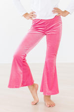 Ribbed velvet high-waist bell bottom pants with flared legs