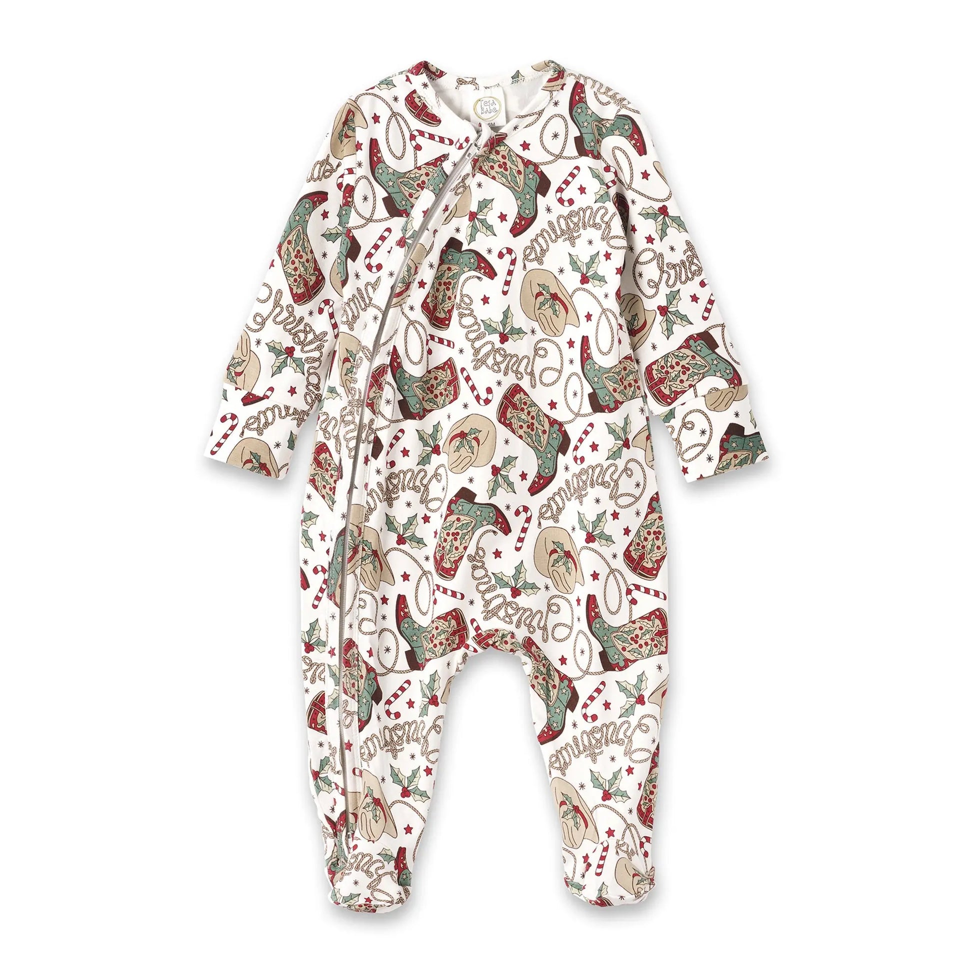 Western Christmas Baby Bamboo Zipper Romper - Cowboy Holiday Tesa Babe Everetts Place: Online Boutique 46.00