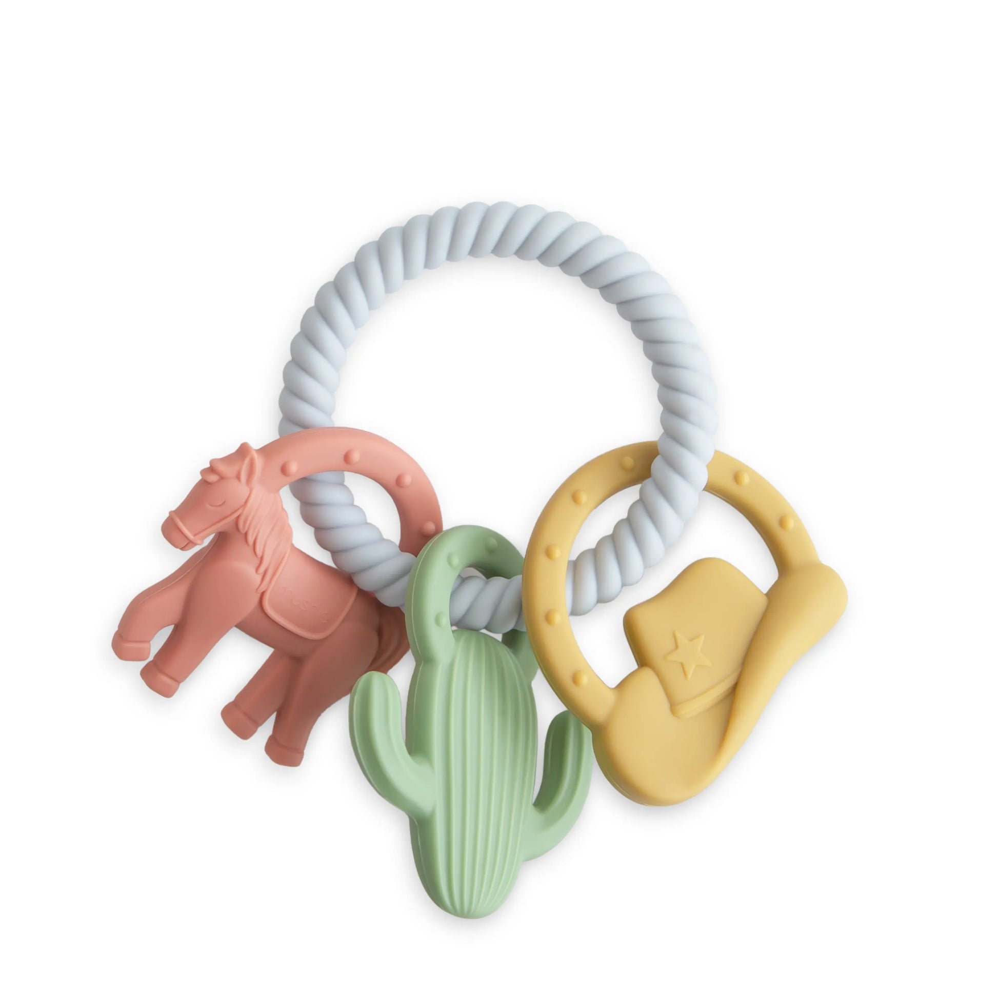 Western Teething Ring Made from Food Grade Silicone with Sensory Shapes and Textures Mushie