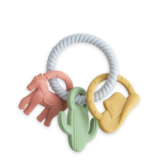 Western Teething Ring Made from Food Grade Silicone with Sensory Shapes and Textures Mushie