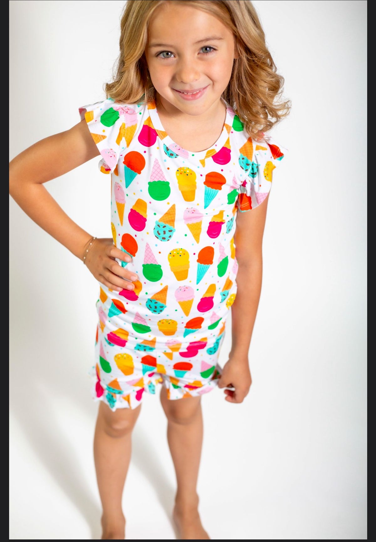 My First Ice Cream Cone Frilly Short Bamboo Pajamas for Girls | Soft & Breathable by Rayn’s Tiny Stitches