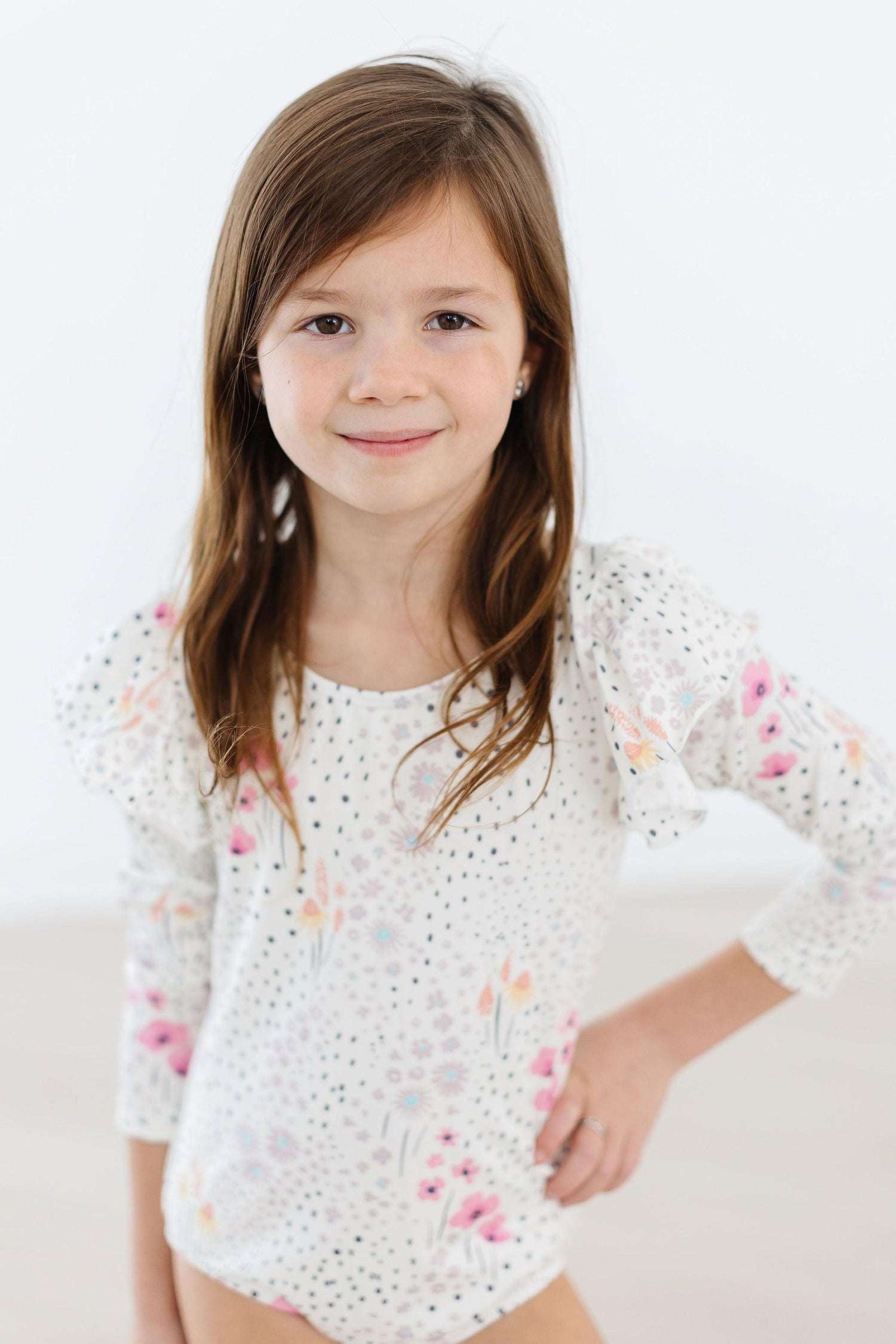 Whimsical Wildflowers Long Sleeve Flutter Sleeve Leotard Mila & Rose ® Everetts Place: Online Boutique