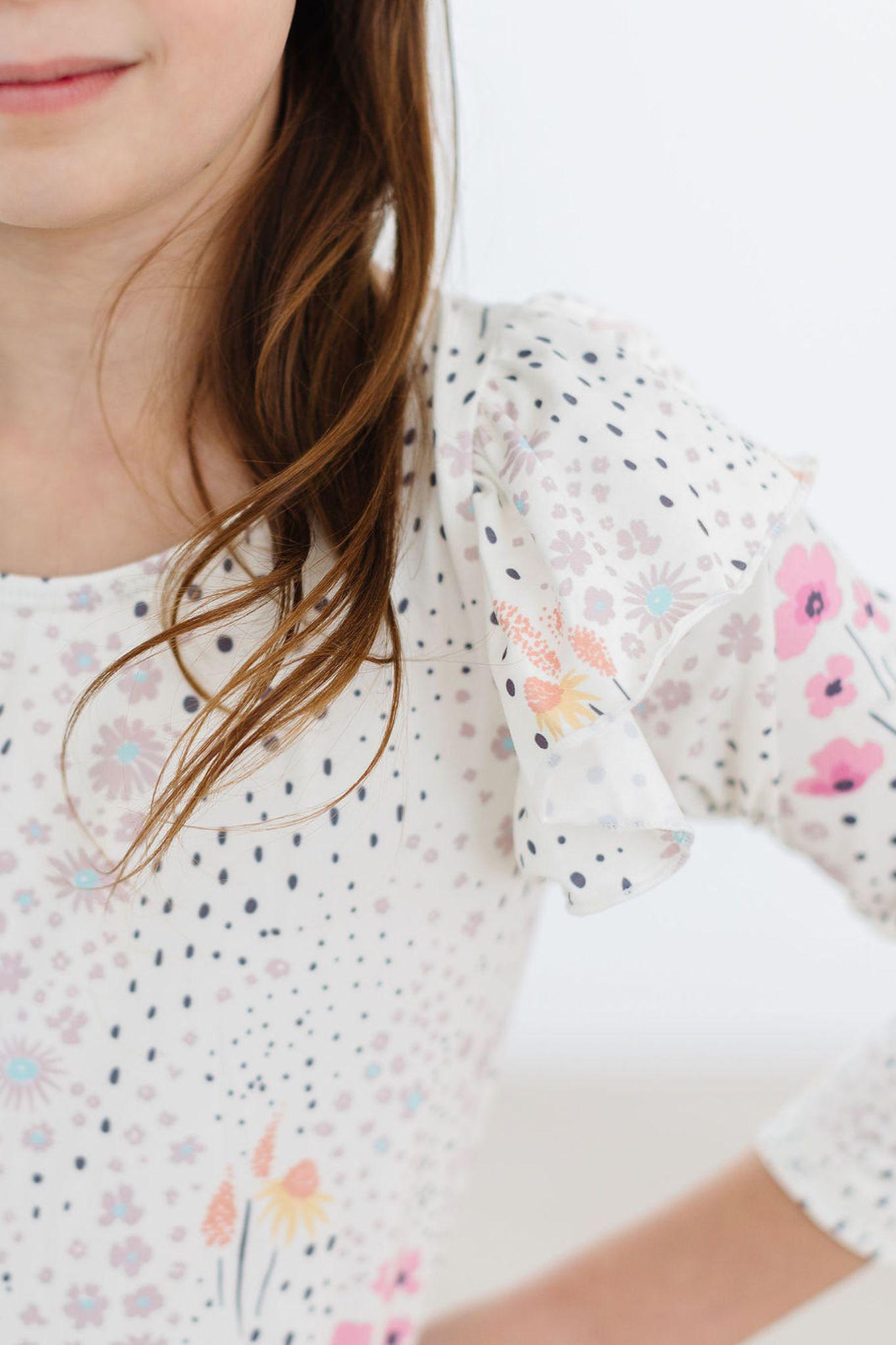 Whimsical Wildflowers Long Sleeve Flutter Sleeve Leotard Mila & Rose ® Everetts Place: Online Boutique