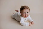 Three Little Tots White Baby Ribbed Playsuit with pockets - 