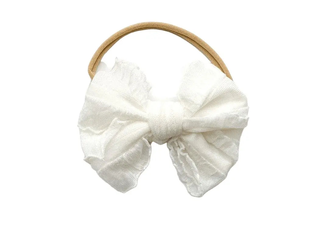 White Chiffon Knot Bow Headband Harp Angel Boutique
