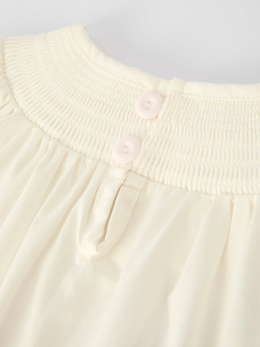 White Christmas Girls Dress With Delicate Embroidery Red Bow Rylee Faith Designs Everetts Place: Online Boutique