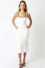 PinkBlush White Knit Midi Dress With Contrast Trim Square Neck - Apparel & Accessories > Clothing > Dresses