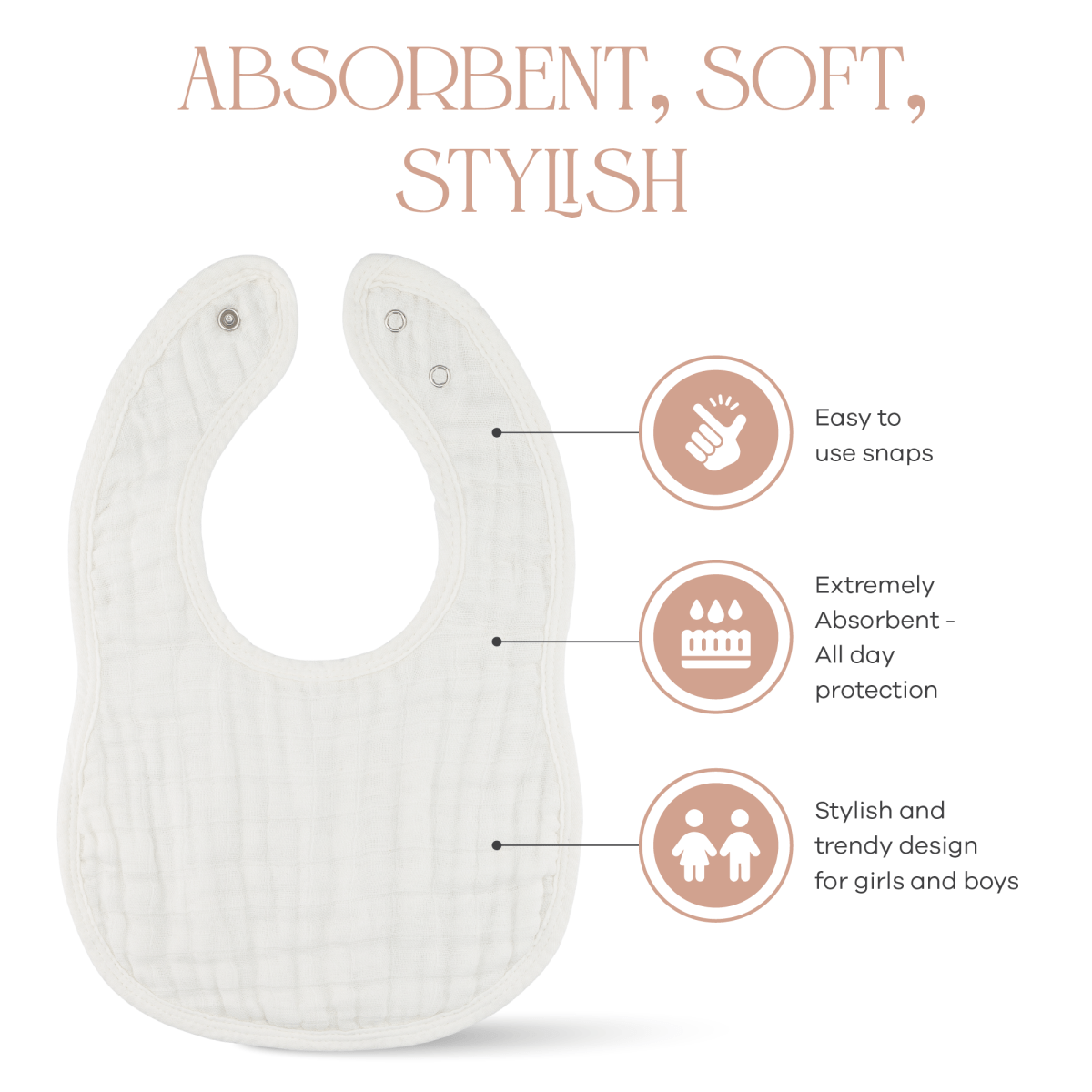 White Muslin Baby Bibs Soft Absorbent Drool Bandanas Comfy Cubs Everetts Place: Online Boutique