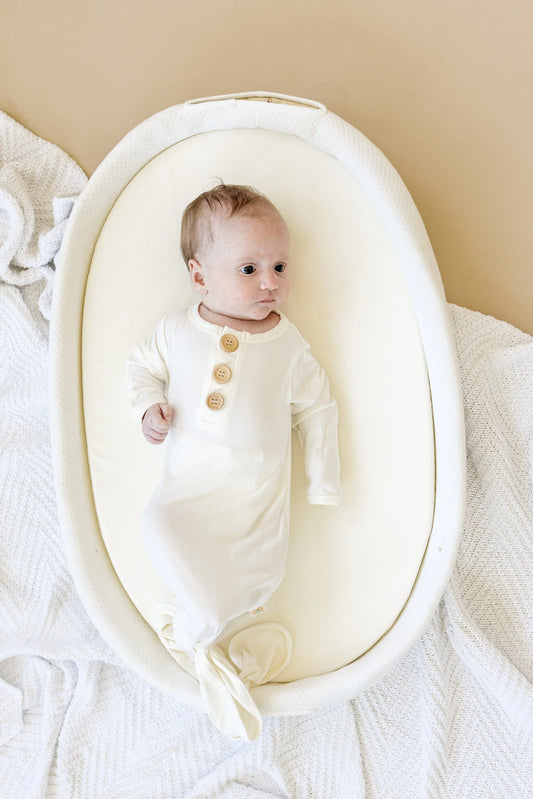 White Newborn Bamboo Gown Ultra Soft With Button Accent Little Joy Co. Everetts Place: Online Boutique
