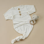 Little Joy Co. White Newborn Bamboo Gown Ultra Soft With Button Accent - Apparel & Accessories > Clothing > Baby & Toddler Clothing > Baby & Toddler Sleepwear