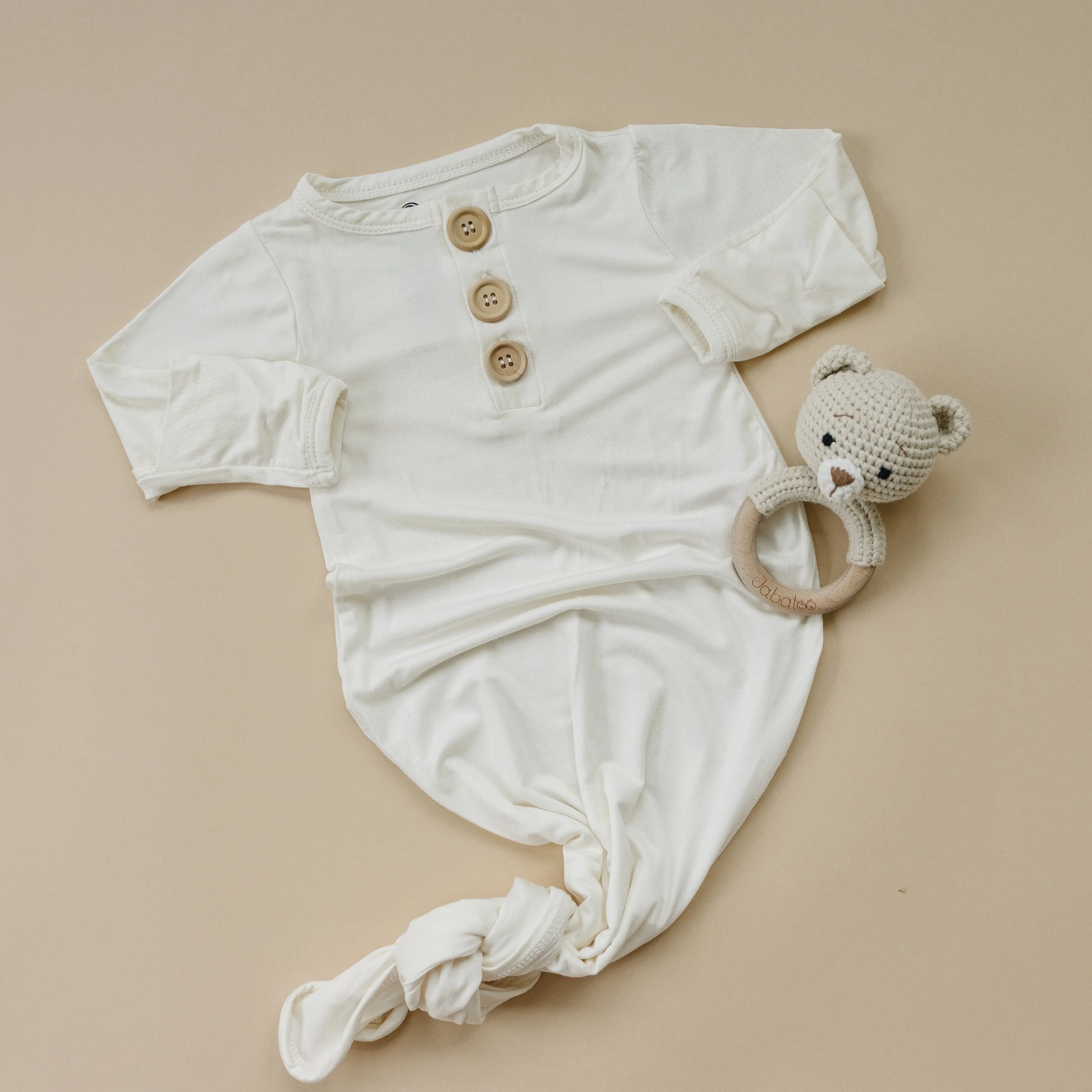 White Newborn Bamboo Gown Ultra Soft With Button Accent Little Joy Co. Everetts Place: Online Boutique