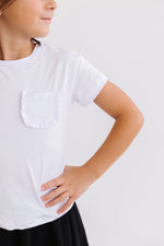 White Ruffle Pocket Tee For Girls Boxy Casual Top Tee Mila & Rose ® Everetts Place: Online Boutique