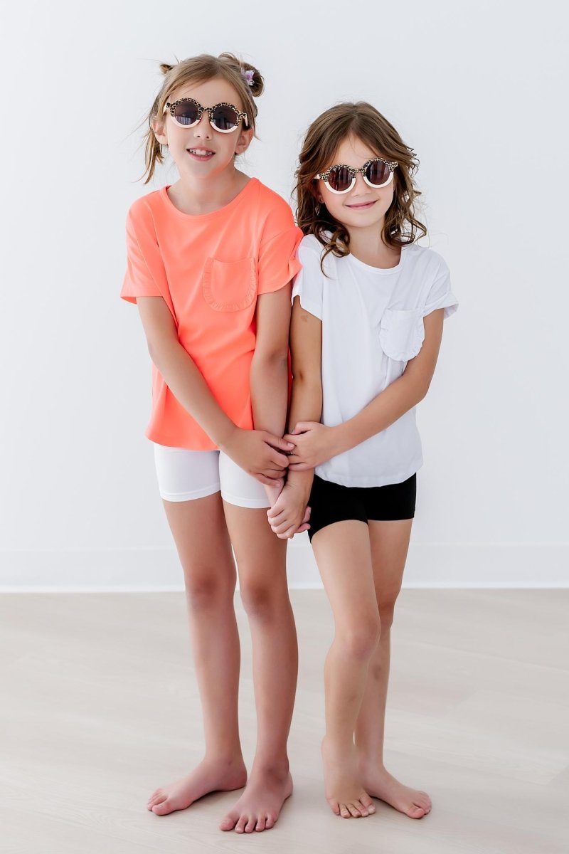 White Ruffle Pocket Tee For Girls Boxy Casual Top Tee - Everetts Place Boutique - Ruffle Pocket Tee