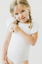 White Short Sleeve Flutter Leotard For Girls Ballet Class - Everetts Place Boutique - Flutter Leotard S/S