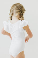 White Short Sleeve Flutter Leotard For Girls Ballet Class - Everetts Place Boutique - Flutter Leotard S/S