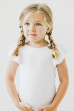 White Short Sleeve Flutter Leotard For Girls Ballet Class - Everetts Place Boutique - Flutter Leotard S/S