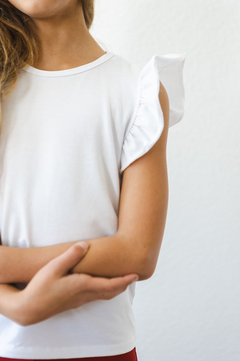 White Short Sleeve Ruffle Tee for Girly Style Outfit Mila & Rose ® Everetts Place: Online Boutique