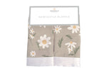 Square bamboo muslin security blankie with a white daisy floral pattern