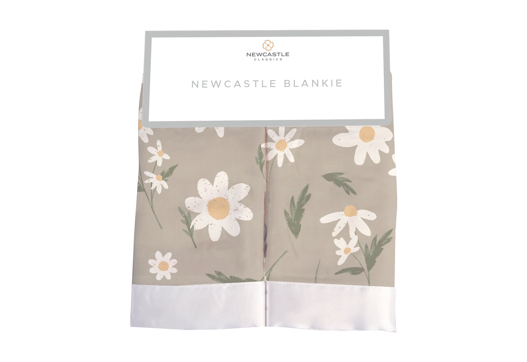 Square bamboo muslin security blankie with a white daisy floral pattern