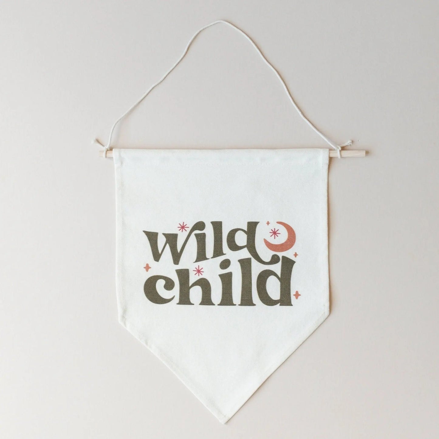 Wild Child Canvas Pennant Natural Dowel Banner Little Joy Little Joy Co. Everetts Place: Online Boutique
