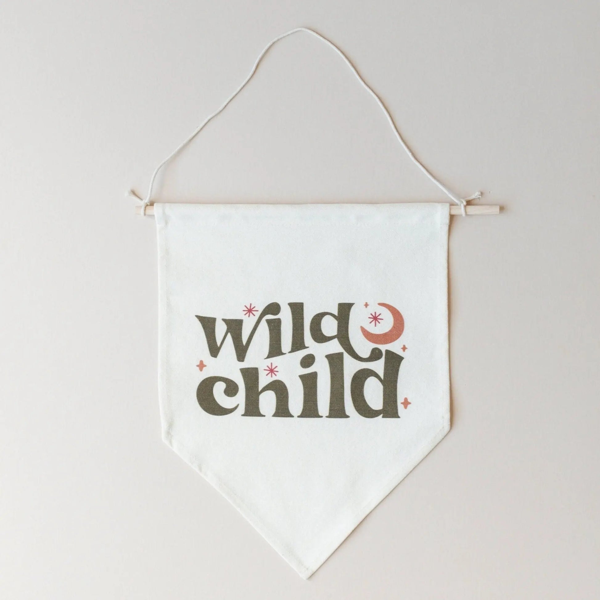 Wild Child Canvas Pennant Natural Dowel Banner Little Joy Little Joy Co. Everetts Place: Online Boutique