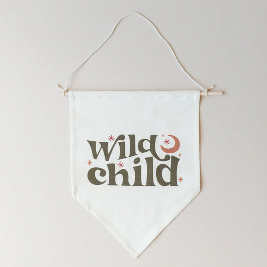 Wild Child Canvas Pennant Natural Dowel Banner Little Joy Little Joy Co. Everetts Place: Online Boutique