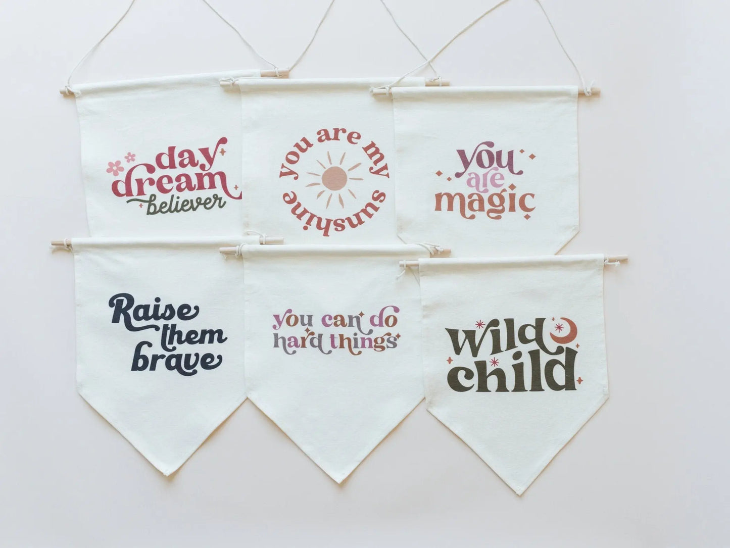 Wild Child Canvas Pennant Natural Dowel Banner Little Joy Little Joy Co. Everetts Place: Online Boutique