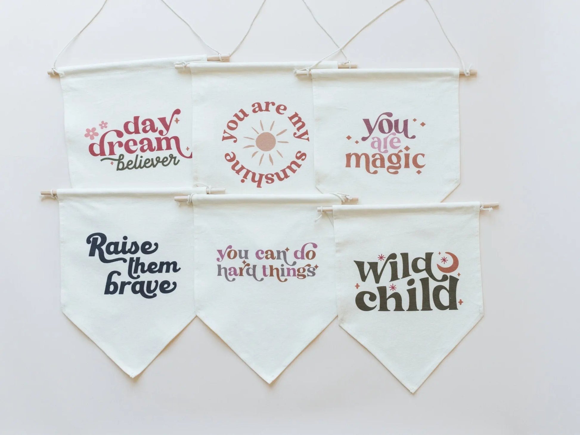 Wild Child Canvas Pennant Natural Dowel Banner Little Joy Little Joy Co. Everetts Place: Online Boutique