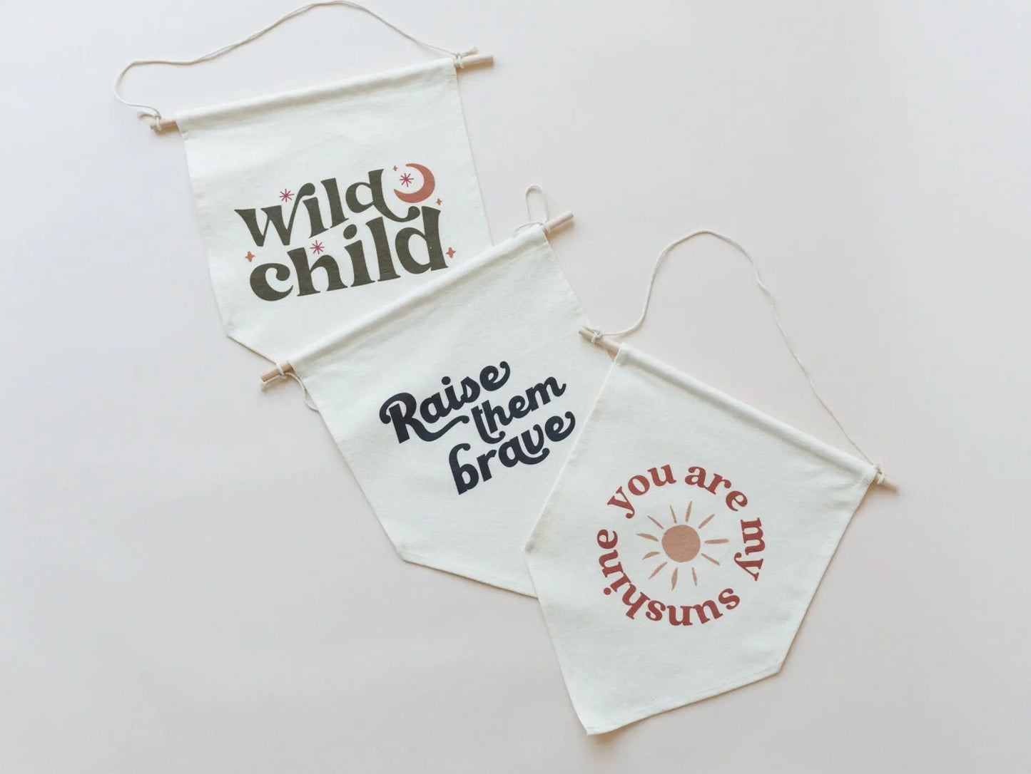 Wild Child Canvas Pennant Natural Dowel Banner Little Joy Little Joy Co. Everetts Place: Online Boutique