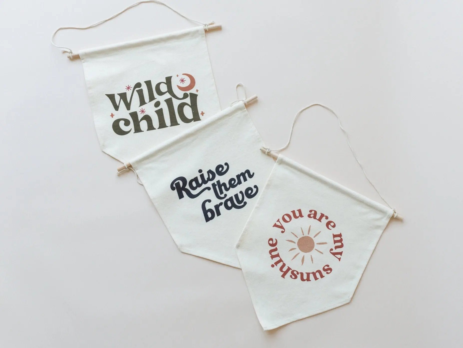 Wild Child Canvas Pennant Natural Dowel Banner Little Joy Little Joy Co. Everetts Place: Online Boutique