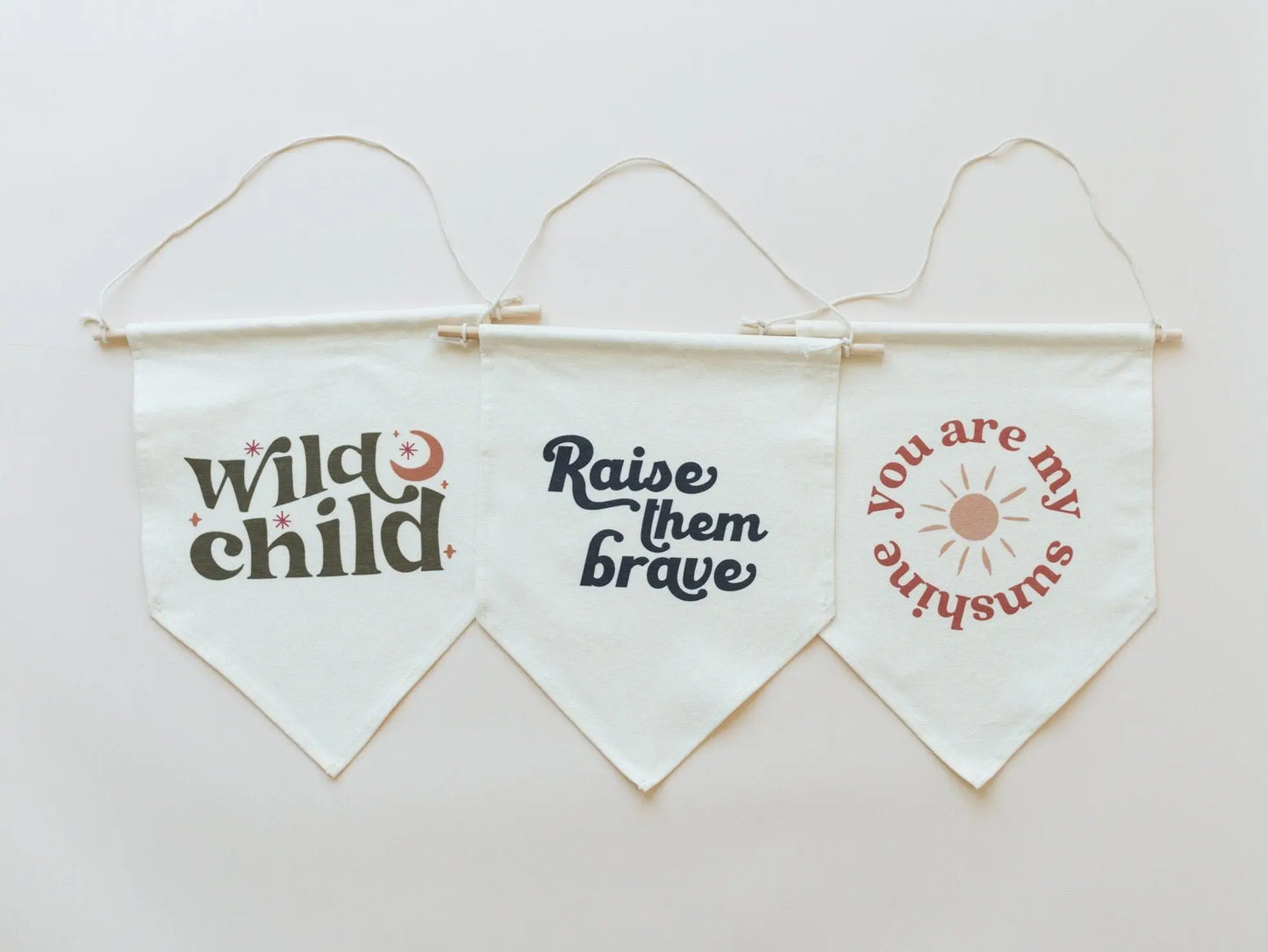 Wild Child Canvas Pennant Natural Dowel Banner Little Joy Little Joy Co. Everetts Place: Online Boutique