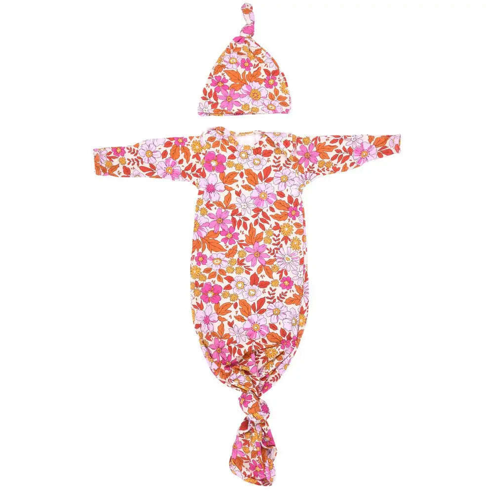 Three Little Tots Wild Child Knotted Newborn Baby Gown - 