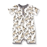 Wild Horses Print Bamboo Short Henley Romper For Baby With Front Buttons Tesa Babe 
