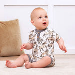 Wild Horses Print Bamboo Short Henley Romper For Baby With Front Buttons Tesa Babe 