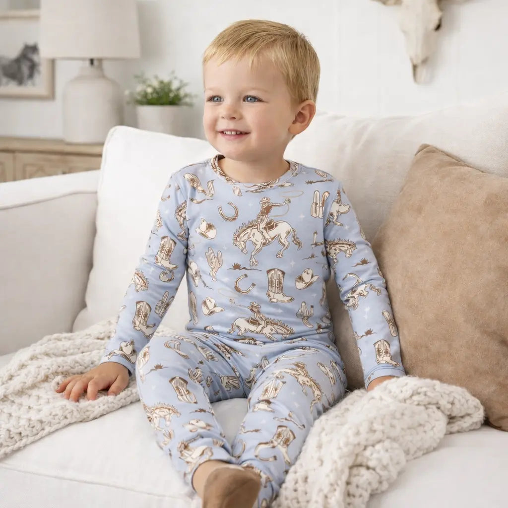 Wild Wrangler/Blue Cowboy Western Bamboo Kids Pajama Set - Everetts Place