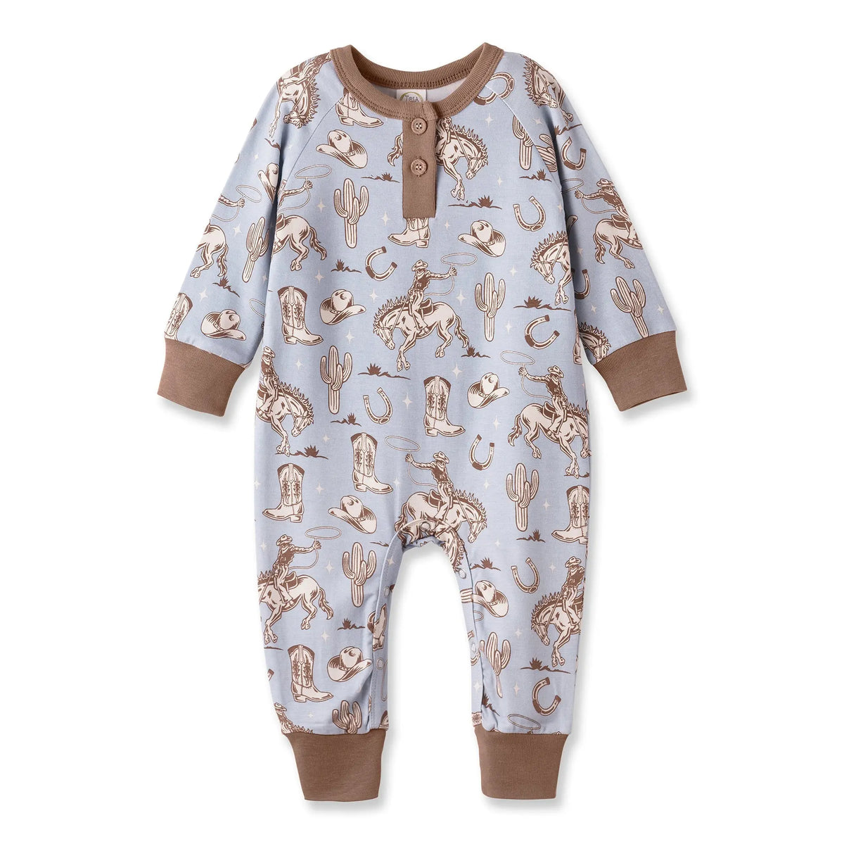 Wild Wrangler/Blue Western Bamboo Henley Cowboy Romper - Everetts Place