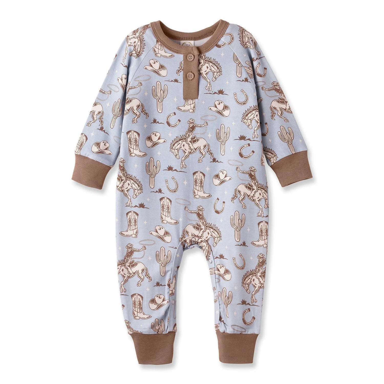 Wild Wrangler/Blue Western Bamboo Henley Cowboy Romper - Everetts Place