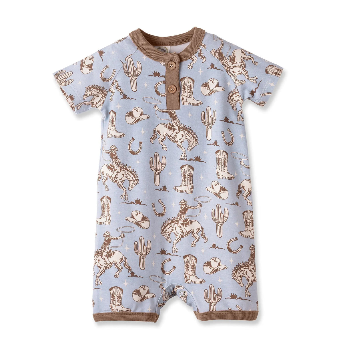 Wild Wrangler/Blue Western Bamboo Shorty Romper for Boys - Everetts Place