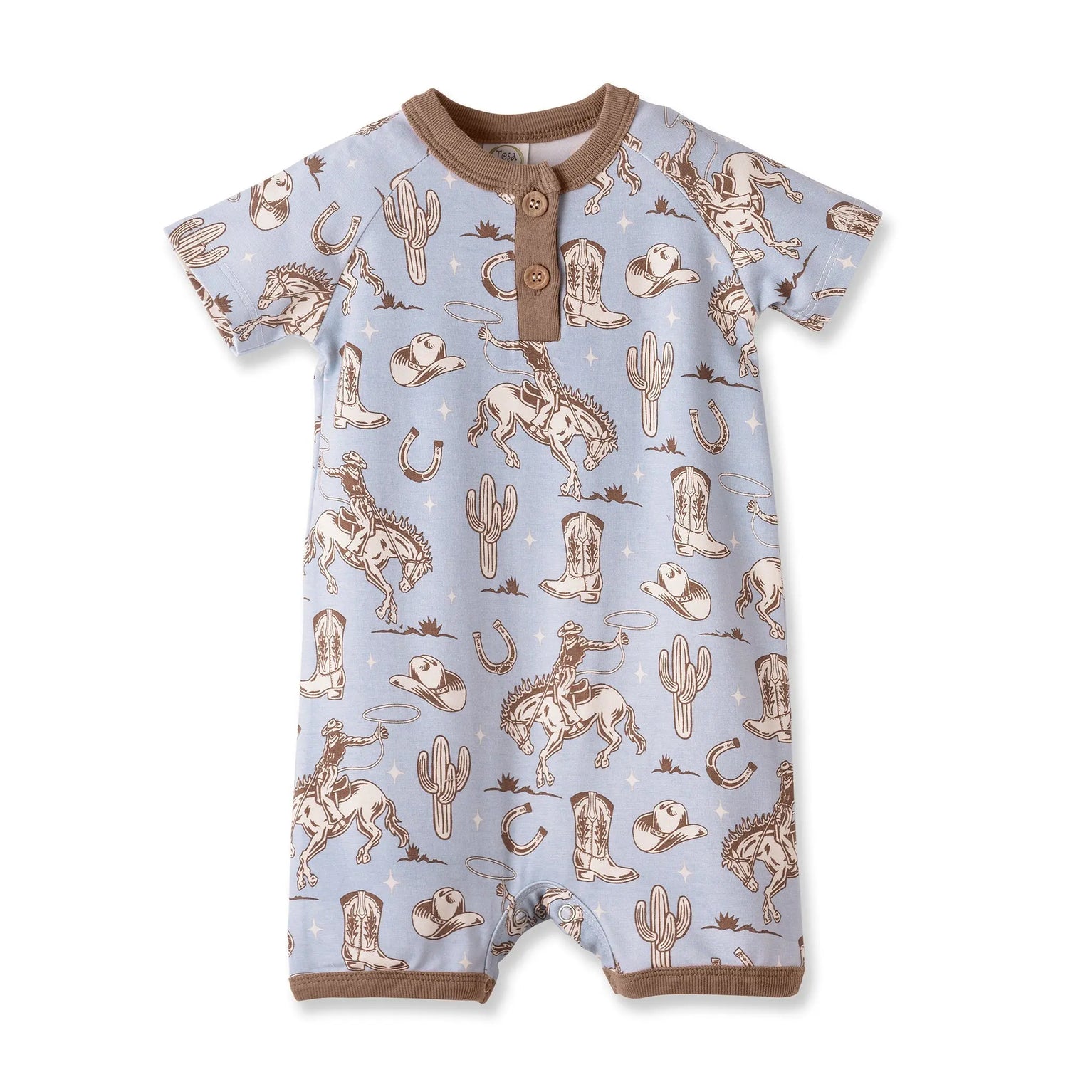 Wild Wrangler/Blue Western Bamboo Shorty Romper for Boys - Everetts Place