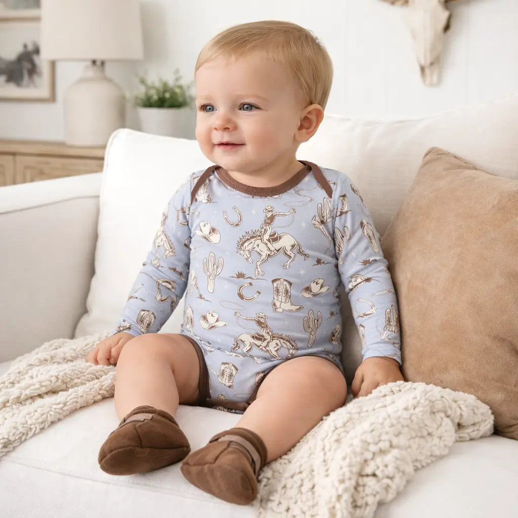 Wild Wrangler/Blue Western Cowboy Bamboo Baby Boy Bodysuit - Everetts Place