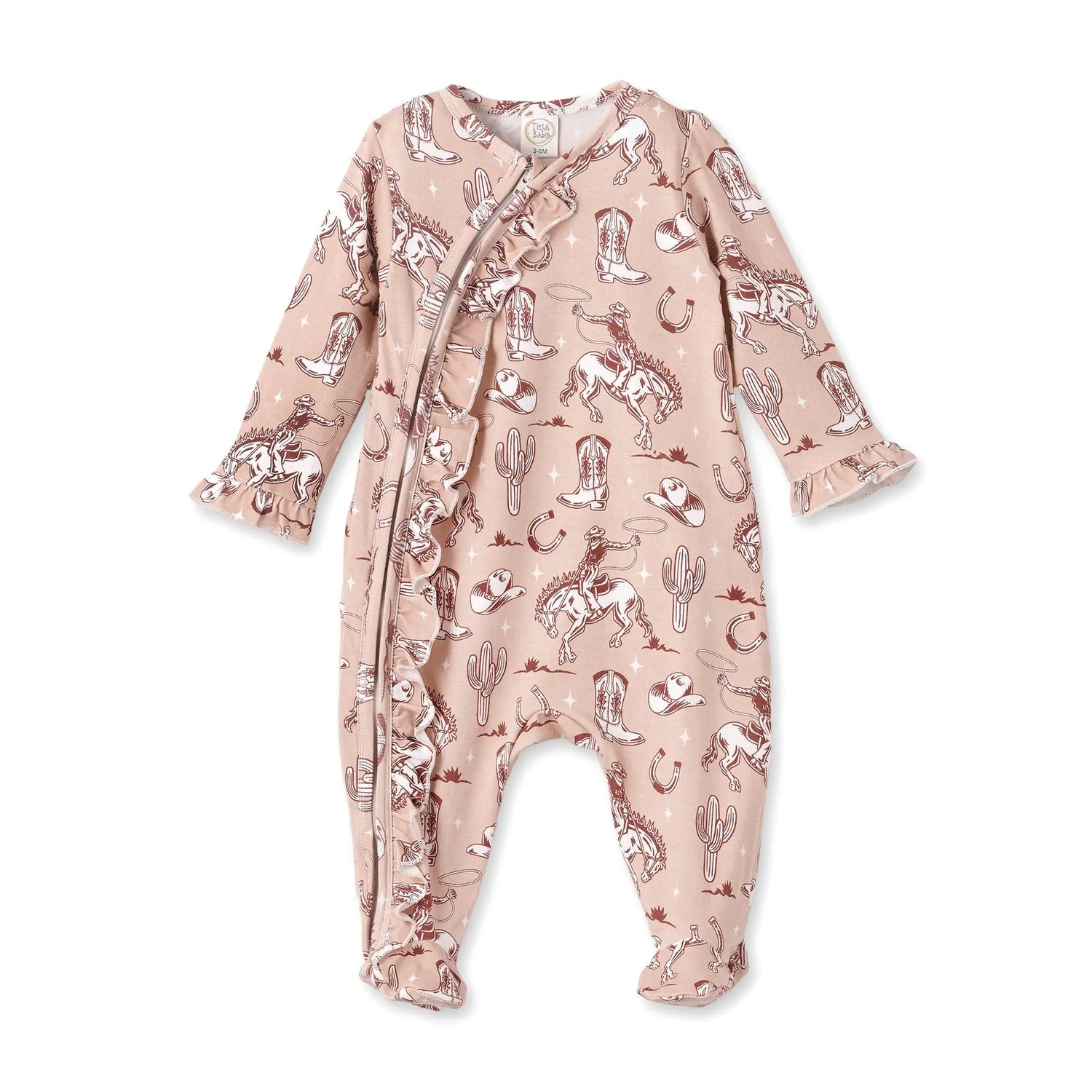 Tesa Babe Wild Wrangler/Pink Bamboo Ruffle Zipper Romper - 