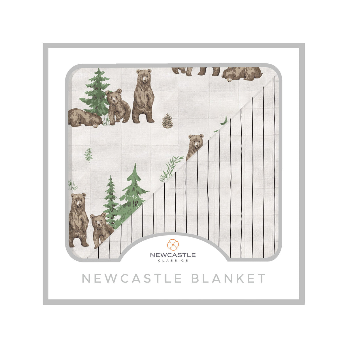 Wilderness Bear & Pencil Stripe Bamboo Newcastle Blanket - Carnivores, Brown bear, Mat, Blanket, Rug | Everetts Place