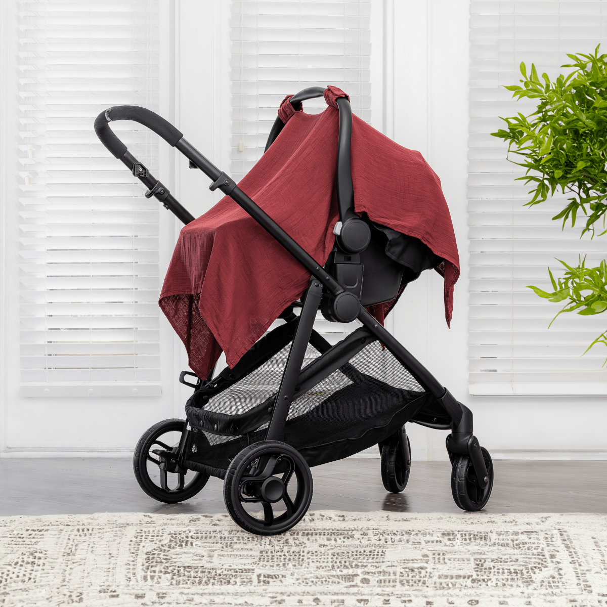 Comfy Cubs Wine Baby Car Seat Cover Bamboo Rayon Muslin Canopy - Everetts Place Boutique - 